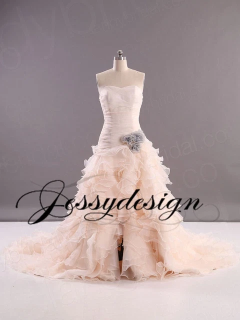 Volant unici organza abito da sposa abito da sposa su misura rosa avorio