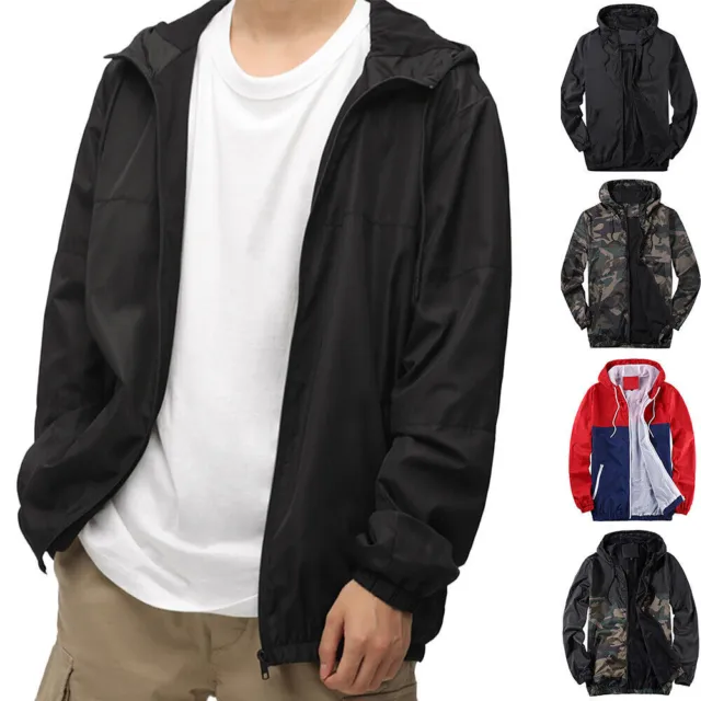 Mens Outdoor Waterproof Jacket Coat Breathable Hooded Zipper Windbreaker Tops