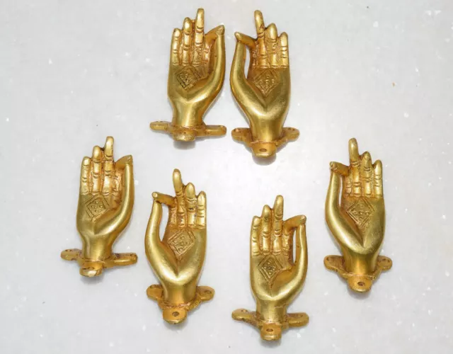 Brass Hand Knob Set of 06 Drawer Kitchen Yoga Lady hand Shape Cabinet Pull MK41 2