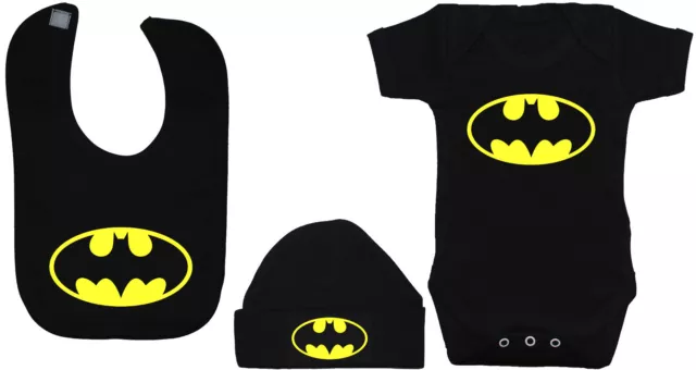 Baby Grow Bodysuit, Romper, T-Shirt, Feeding Bib & Hat, Cap Superhero Bat