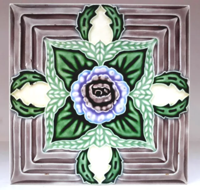 Vintage Flower Design Ceramic Beautiful Tiles M.S tile works Made in Japan.