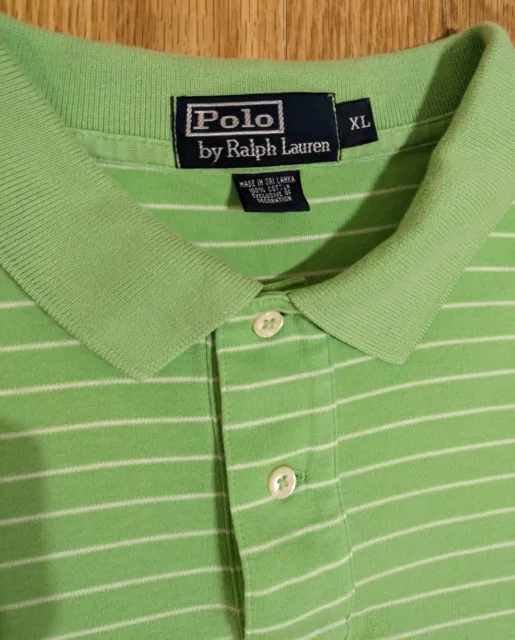 POLO RALPH LAUREN Mens XL Green/White Stripe Polo Shirt Short Sleeve ...