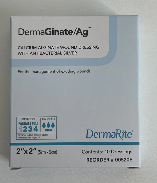 Vendaje para heridas DermaGinate Ag Calicio Alginato 2 X 2 Caja de 10