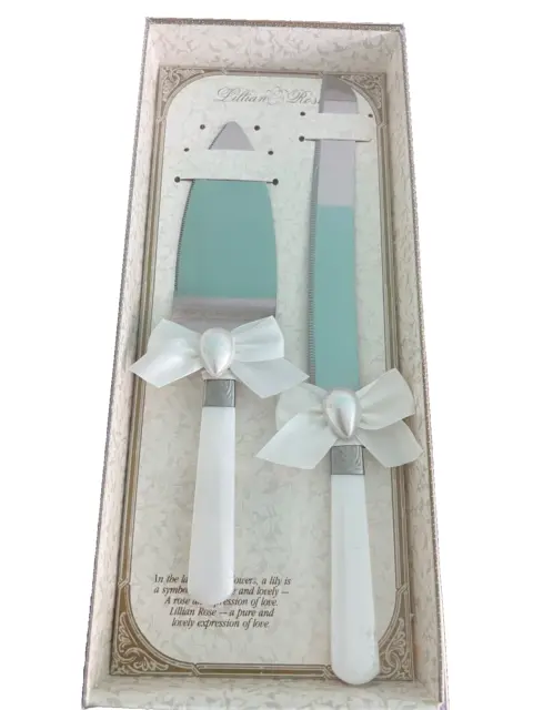 Arco de satén Lillian rosa 2 piezas cuchillo para pastel y servidor conjunto blanco boda fiesta nuevo