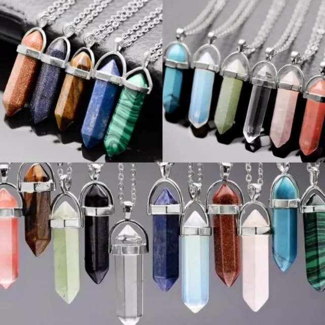 Natural Quartz Chakra Crystal Healing Point Cut Gemstone Pendant Reiki Necklace