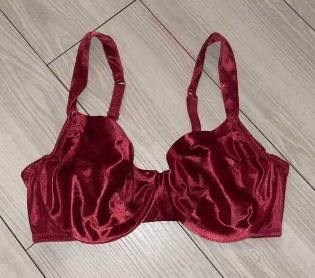 Vtg Victorias Secret Gold Label 1816 Second Skin Satin Bra UW Womens 36C Red 2