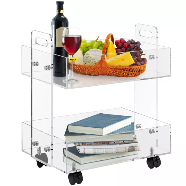 VEVOR Acrylic Serving Cart Acrylic Side Table 2 Tier 8 mm Board Holds 30kg