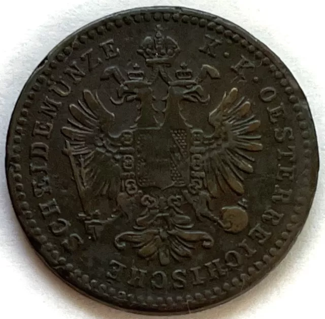 1858 Austria 1 Kreuzer Franz Imperial Eagle Coin KM#2186