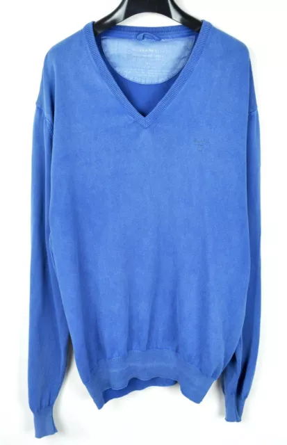 Gant Uomo XL Cotone Scollo V Maglione Casual Formale Jumper Pullover Maglia Blu