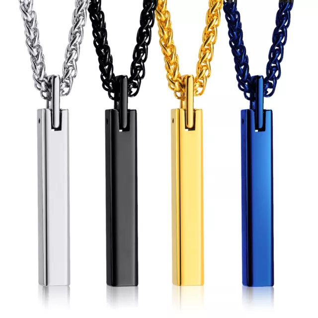 Vnox Long Bar Cube Pendant Chain Personalized Custom Free Engraving Necklace Vnox Long Bar Cube Pendant Chain Personalized Custom Free Engraving Necklace