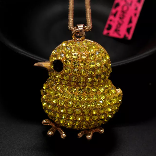 Betsey Johnson Yellow Rhinestone Lovely Chicken Pendant Chain Necklace Gifts