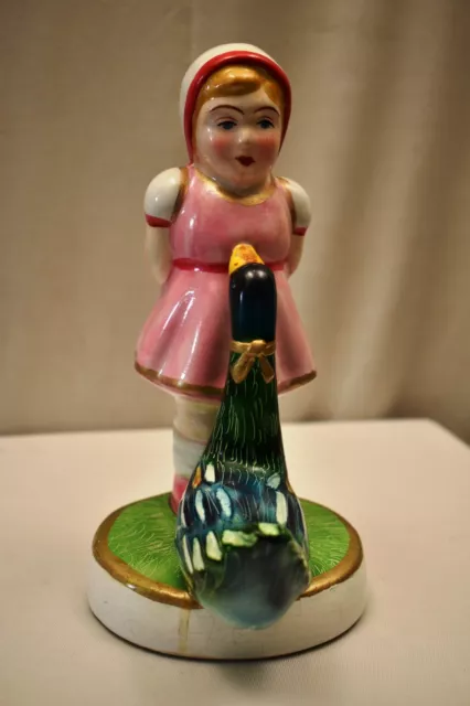 Klassisch Porzellan Figur Kleine Mädchen Mit Ente Spiel Japan Statue Dekorative 2