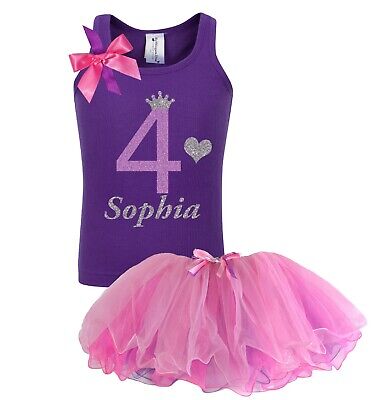 Girls 4th Birthday Outfit Kids Party Tutu Skirt Fourth Birthday Tank Top Outfit