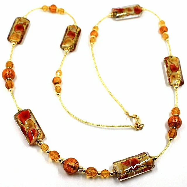 Collier Perles En Verre De Murano – Jaune Ambré Doré (46-50 Cm)