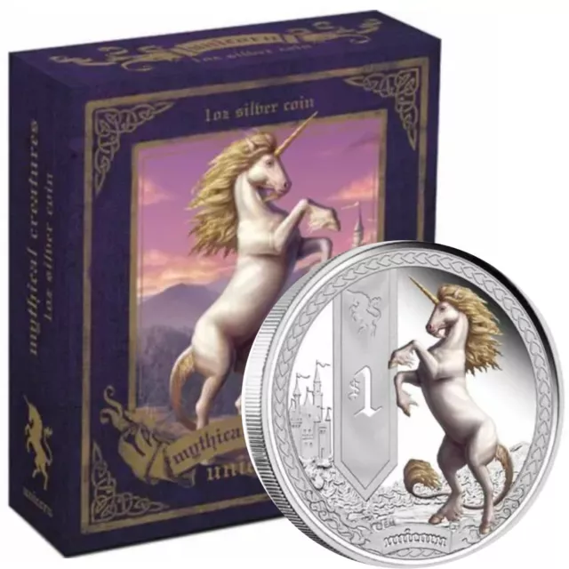 2013 Mythical Creatures Unicorn $1 Tuvalu 1oz Silver Proof Coin