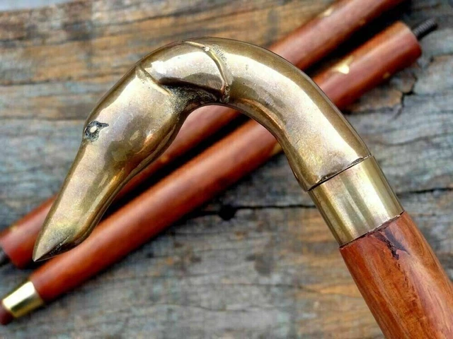 Canne De Marche Victorienne Avec Pommeau Tête De Loup - Bois Et Métal, Fait Main En Inde, 36 Pouces