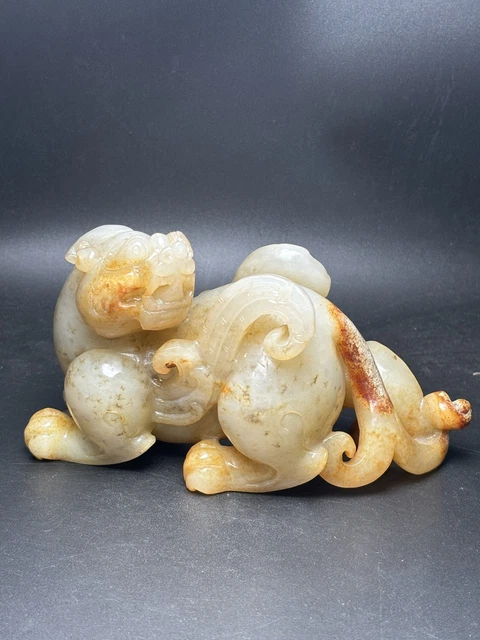 Chinese Exquisite Handmade Brave Troops Carving Hetian Jade Statue