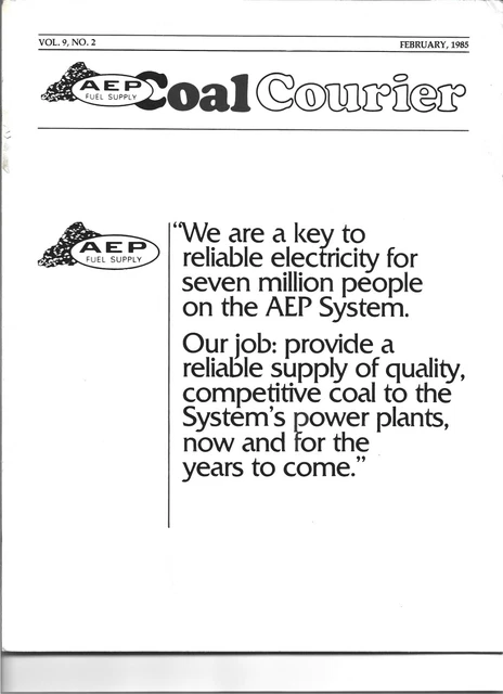 Aep Fuel Supply "Coal Courier Magazine Feb. 1985 Price River Rescue Wilberg Mine