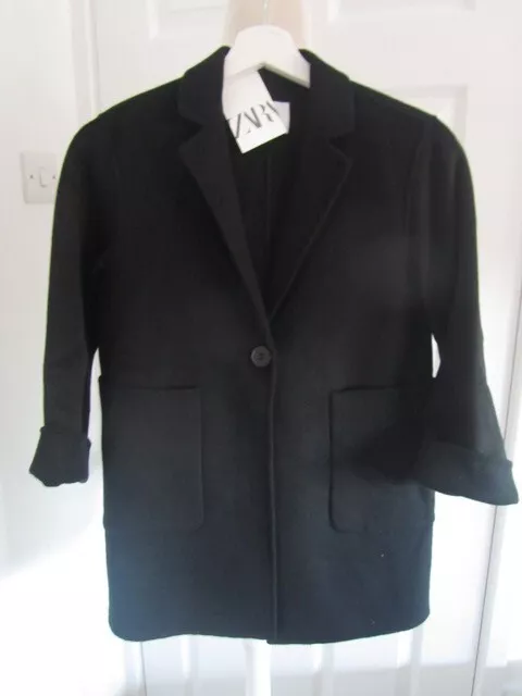bnwt ZARA black wool blend girls coat age 10 £49.99 5854/725/800