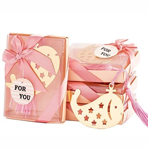 60 Pcs Pink Whale Bookmarks for Baby Shower Favors Mermaid Theme Party Gift S...