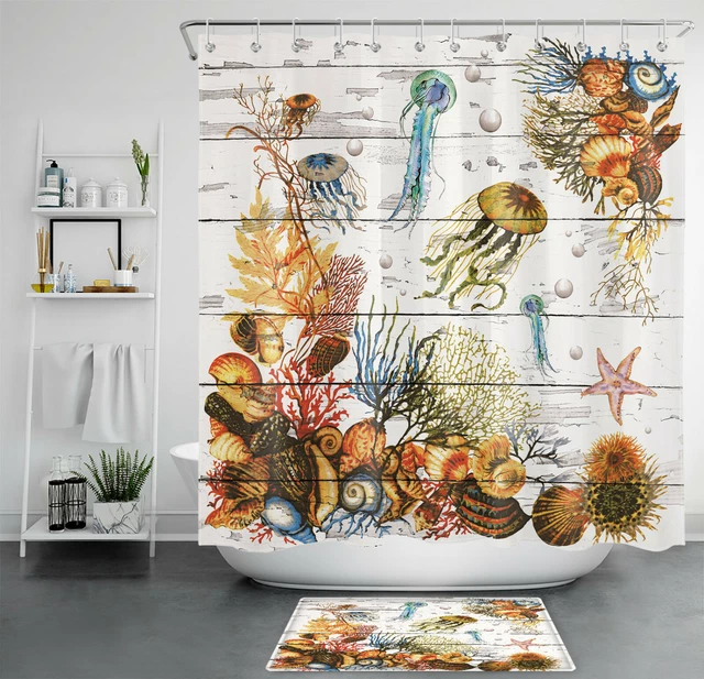 Rideau De Douche Bord De Mer, Rideau De Douche Polyester Vague Mer