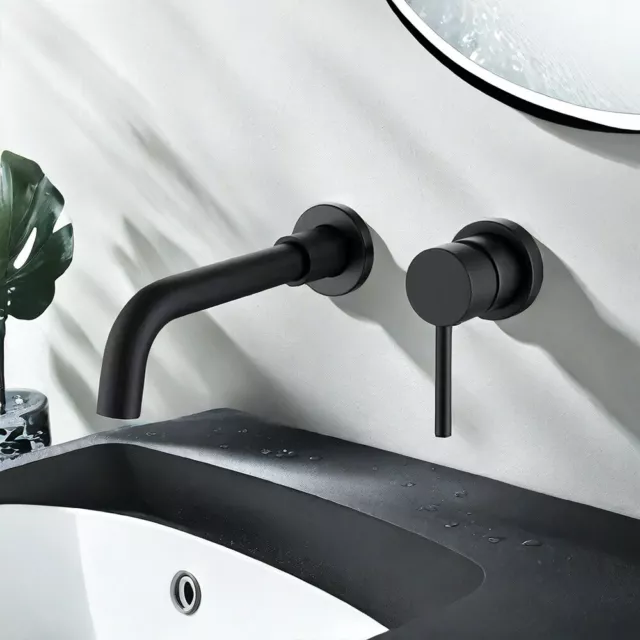 Brass Wall Mounted Free Swivel Spout Sink Faucet Basin Mixer Taps Matte Black