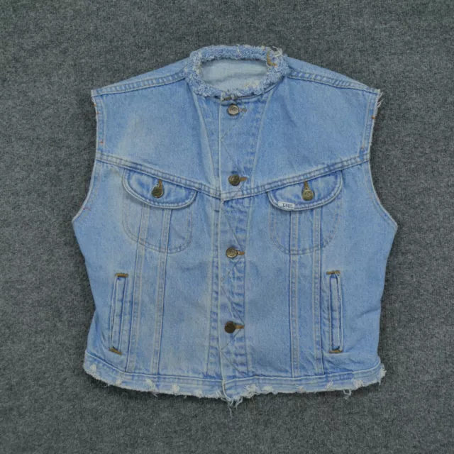 Vintage Lee Vest Womens Small Distressed Jean Denim Light Wash Cut Off Jacket