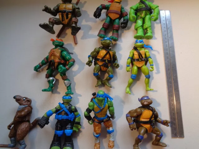 Joblot Teenage mutant ninja turtles 9x. 1988-2013.Used playworn 1x hand missing.