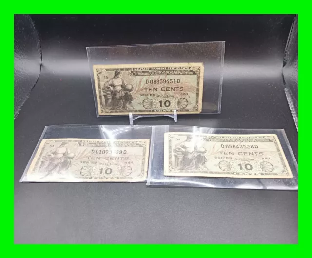 Lot Of 3 1950's USA 10 Cents Military Payment Certificate