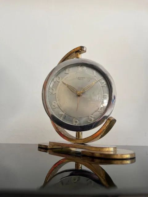 Réveil horloge pendule art deco LANCEL laiton et chrome ancien