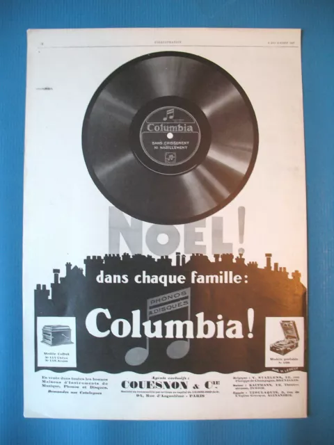 PUBLICITE DE PRESSE COLUMBIA PHONOS DISQUES COUESNON & Cie FRENCH AD 1927
