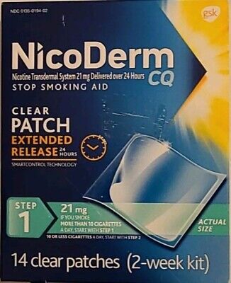 ⭐️-NicoDerm-CQ Nicotina 21 mg-14 Parche-Paso 1 Paquete Dejar de Fumar-⭐️