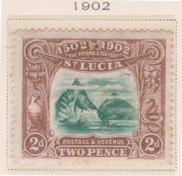 (F220-27) 1902 St Lucia 2d the Pitons Mountains stamp MH (AB)