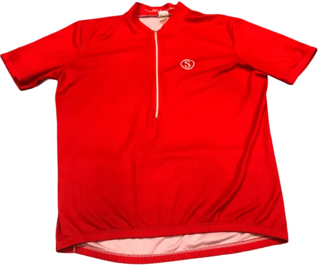 VINTAGE Schwinn Cycling Jersey Red Pocket Medium *Defects / Zipper Not Working