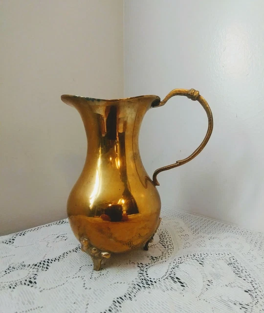 Vintage Brass Footed Pitcher Ornate Feet & Handle