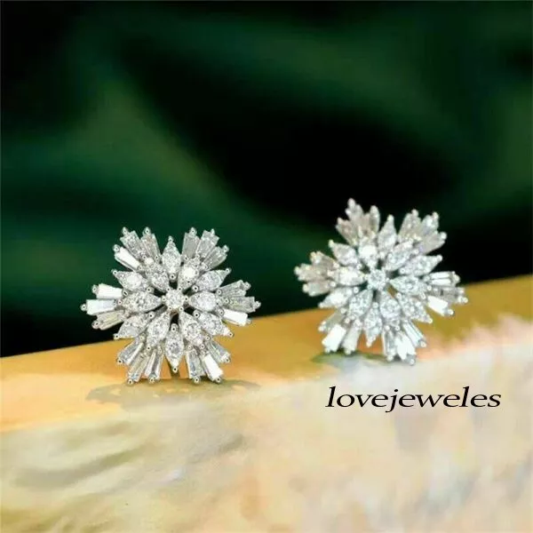925 Silver 1.10CT Round Cut Lab-Created Diamond Cluster Floral Stud Earrings