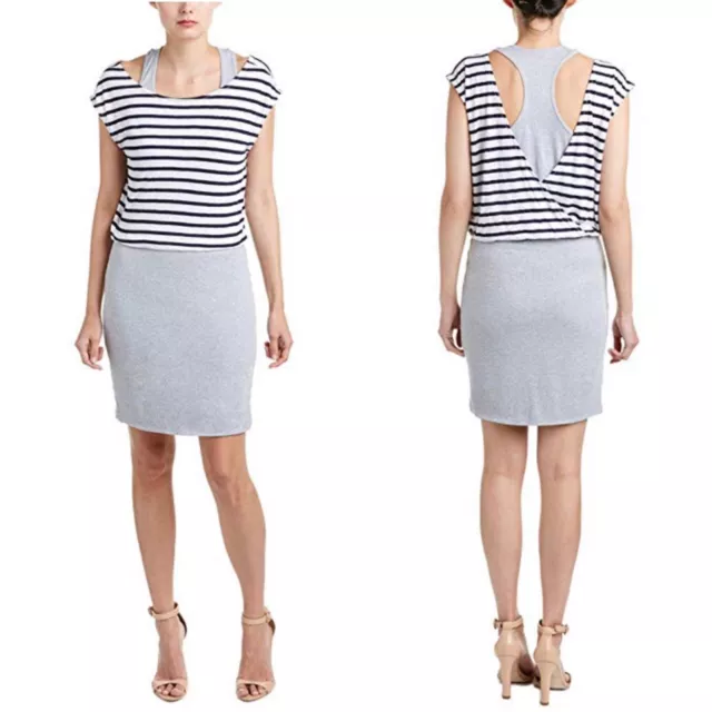 $138 Splendid Venice Stripe Double Layer Dress Size Medium Black/White/Gray