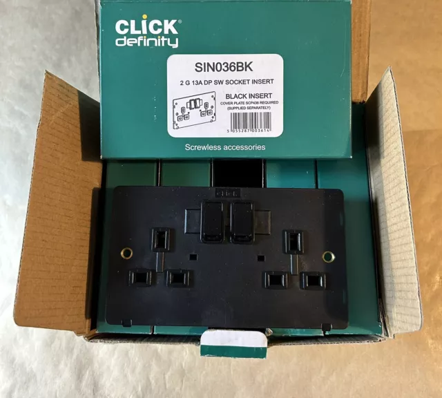 4X Click Definity 2 Gang 13A Doble Polo Enchufe Intercambio Inserto Negro