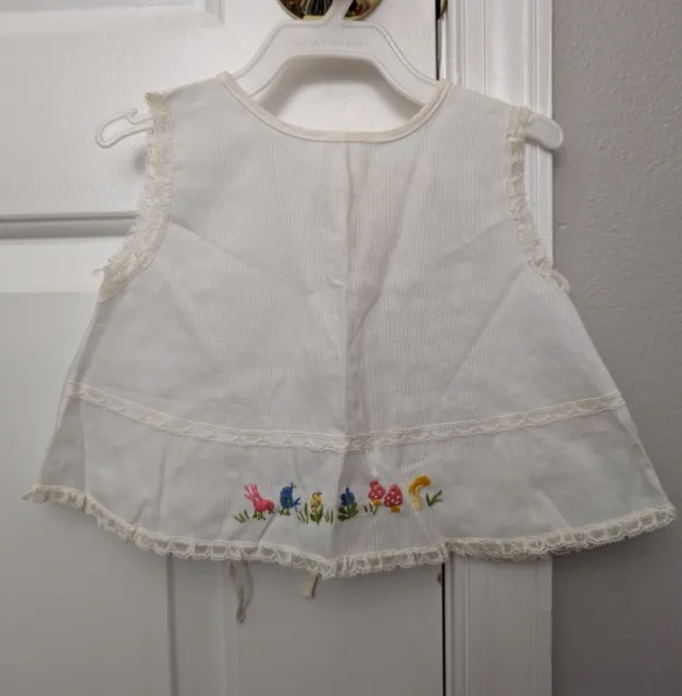 Vintage Baby Infant Girl Diaper Shirt Tie Back Lace Trim & Embroidered By Lois