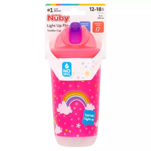 Nuby Light-Up No Spill Sippy Toddler Cup, Rainbow Red, 12-18m+