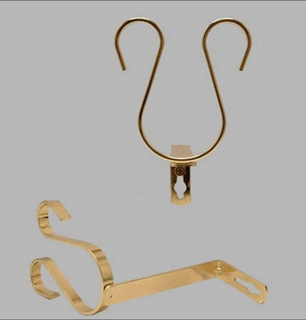 Set 2 Double Gooseneck Drapery Hooks Hook Rosettes Bishop Sleeve Brass Tone