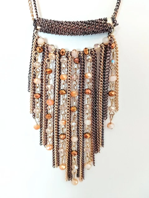 Signed Charming Charlie Gold Tone Multicolor Fringe Necklace