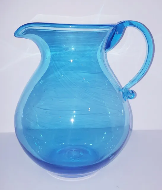 Vintage Bischoff Blown Glass Kingstown 10.5" Pitcher Aqua Blue Wayne Husted