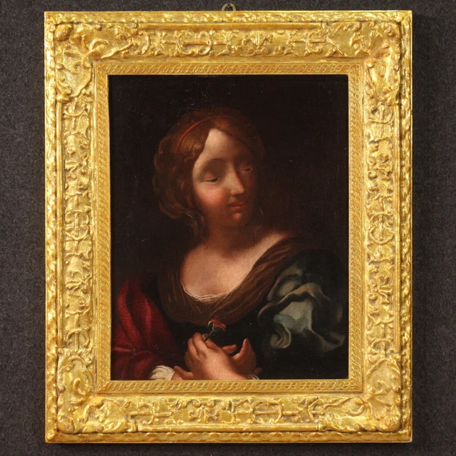 Retrato de dama pintura mujer nina cuadro antiguo oleo sobre lienzo siglo XVIII
