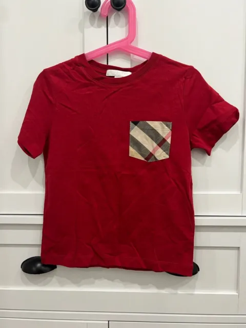 100% Authentic Burberry Check Pocket Short Sleeve T-Shirt/Military Red - Size 5