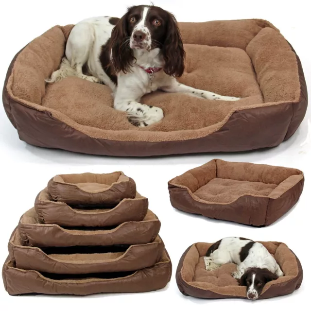 Dog Bed Pet Puppy Faux Leather Fur Fleece Washable Deluxe S M L XL XXL