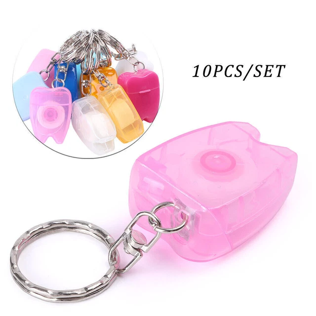 10pcs Teeth-Shaped Key Chain Type Flat-Line Portable Dental Floss Gum Practical