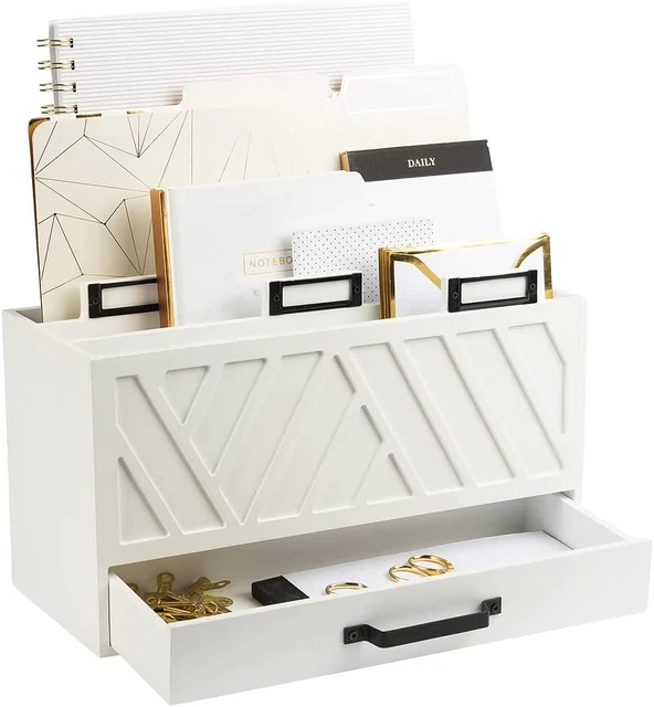 White Mail Organizer Countertop for Desk - Desktop Mail Holder - Kitchen Office