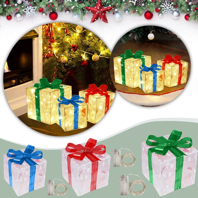 Christmas Glowing Decoration Gift Box Ornament With Bow Gnome Solar Lights