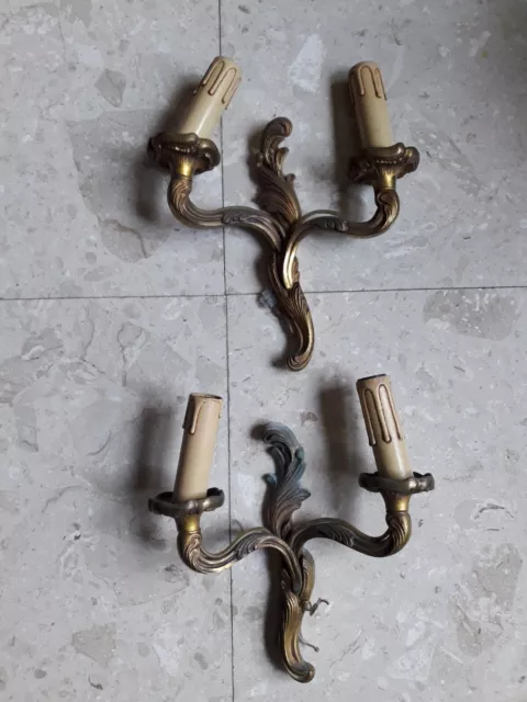 Vintage Pair Of Lucien Gau French Louis Xv Style Sconces Gilt Bronze Marked